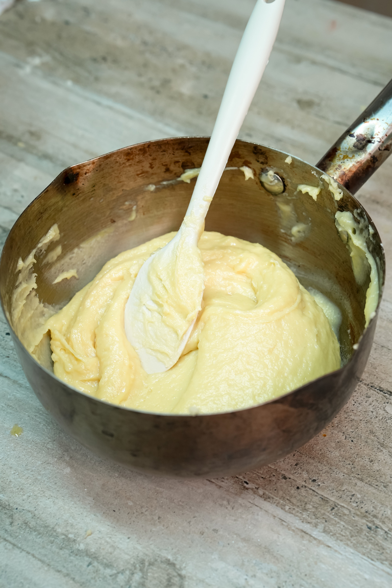 Mixing pastry cream to perfect consistency