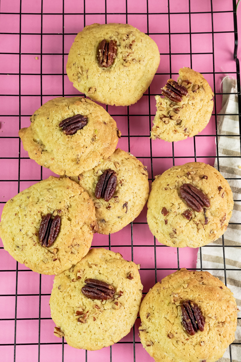 Top view of Pecan Pie cookies on a cooling rack