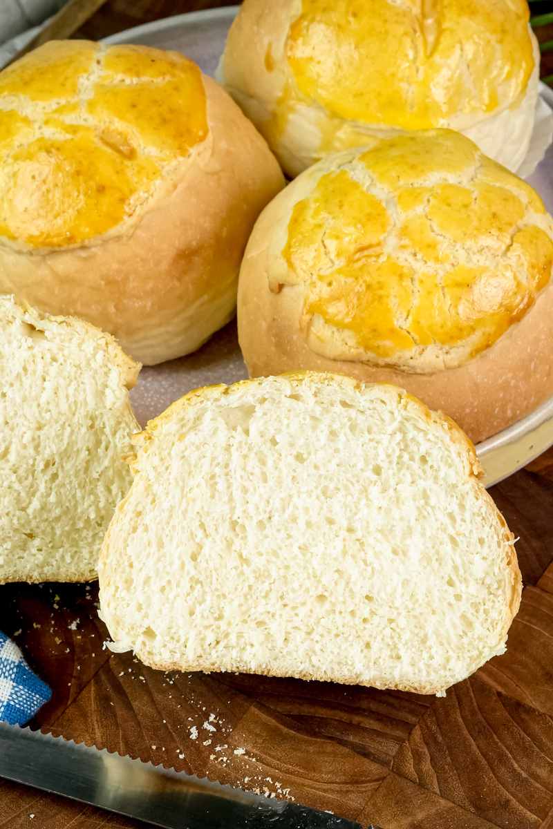 Sliced pineapple bun revealing airy bread interior