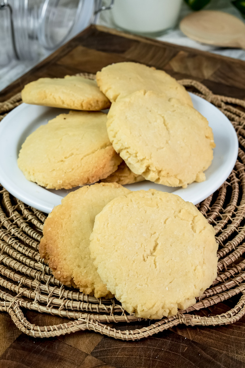Stack of homemade milk cookies on serving plate
