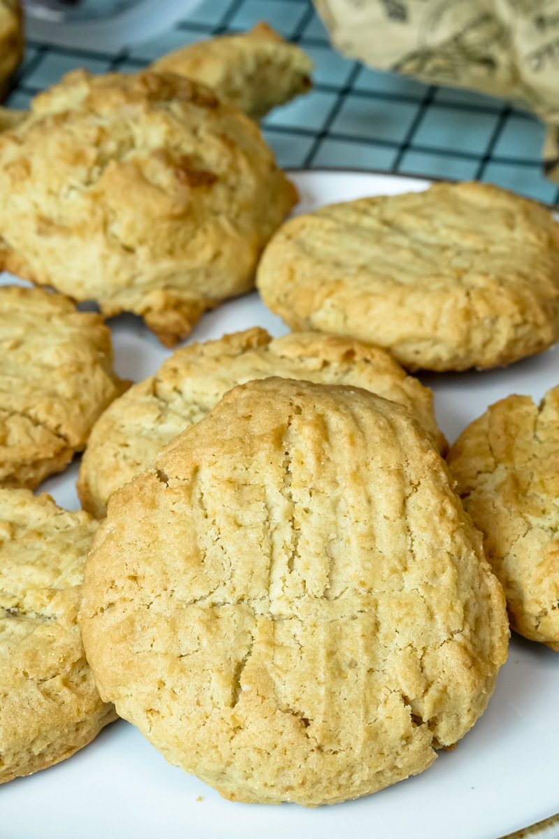 Detailed close-up of a baked peanut butter cookie