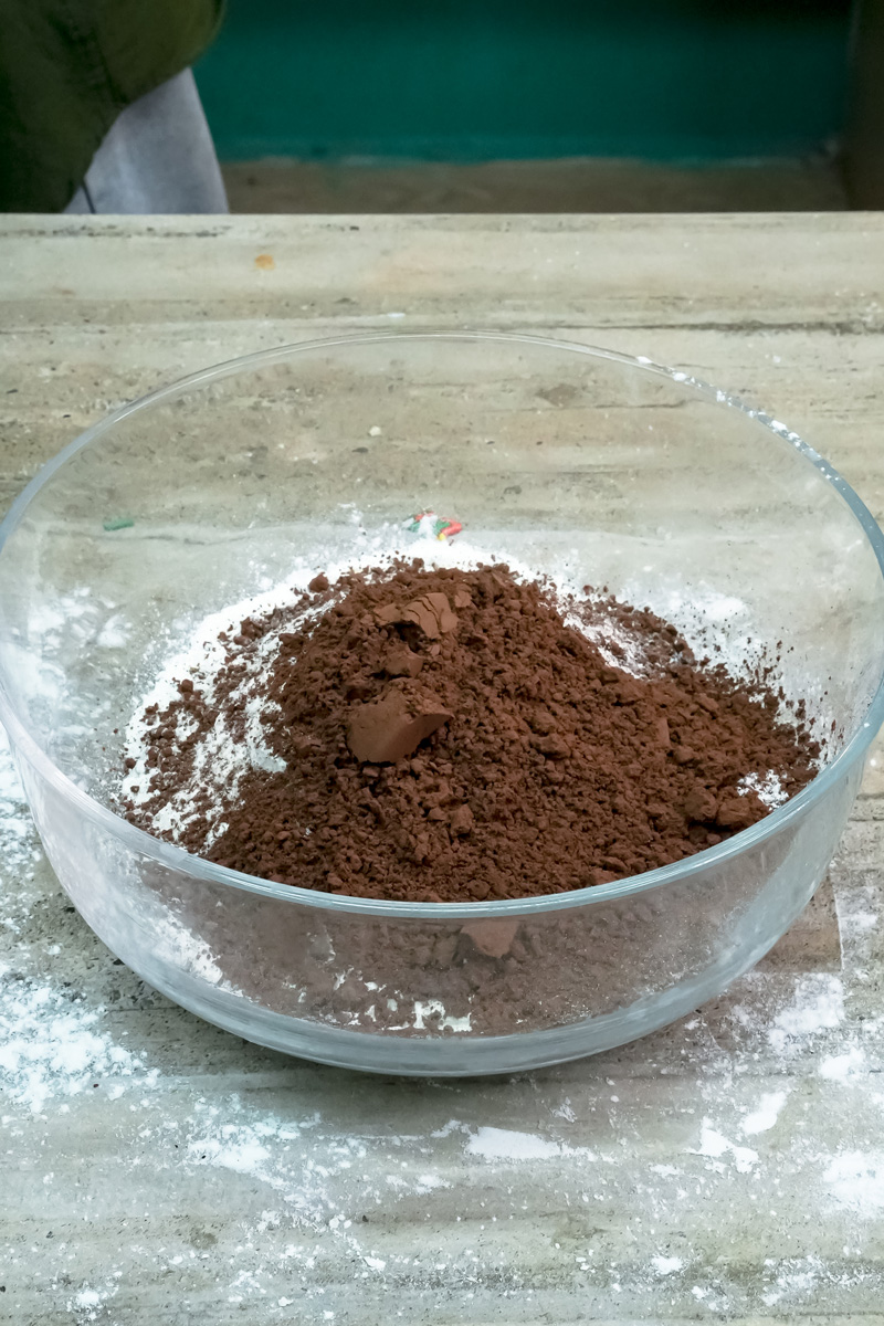 A bowl of flour and cocoa powder for making Oreo cookies
