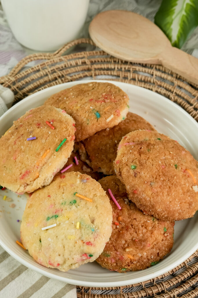 A plate of golden-brown Funfetti cookies