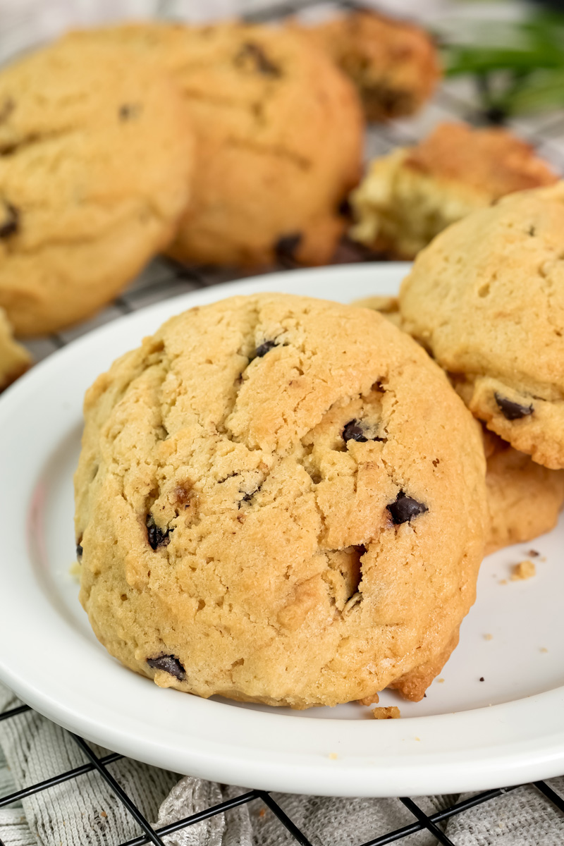 A close-up shot of the textured surface of a Crumbl cookie