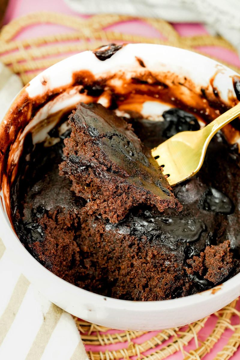 Interior texture of a rich, fudgy eggless chocolate mug cake