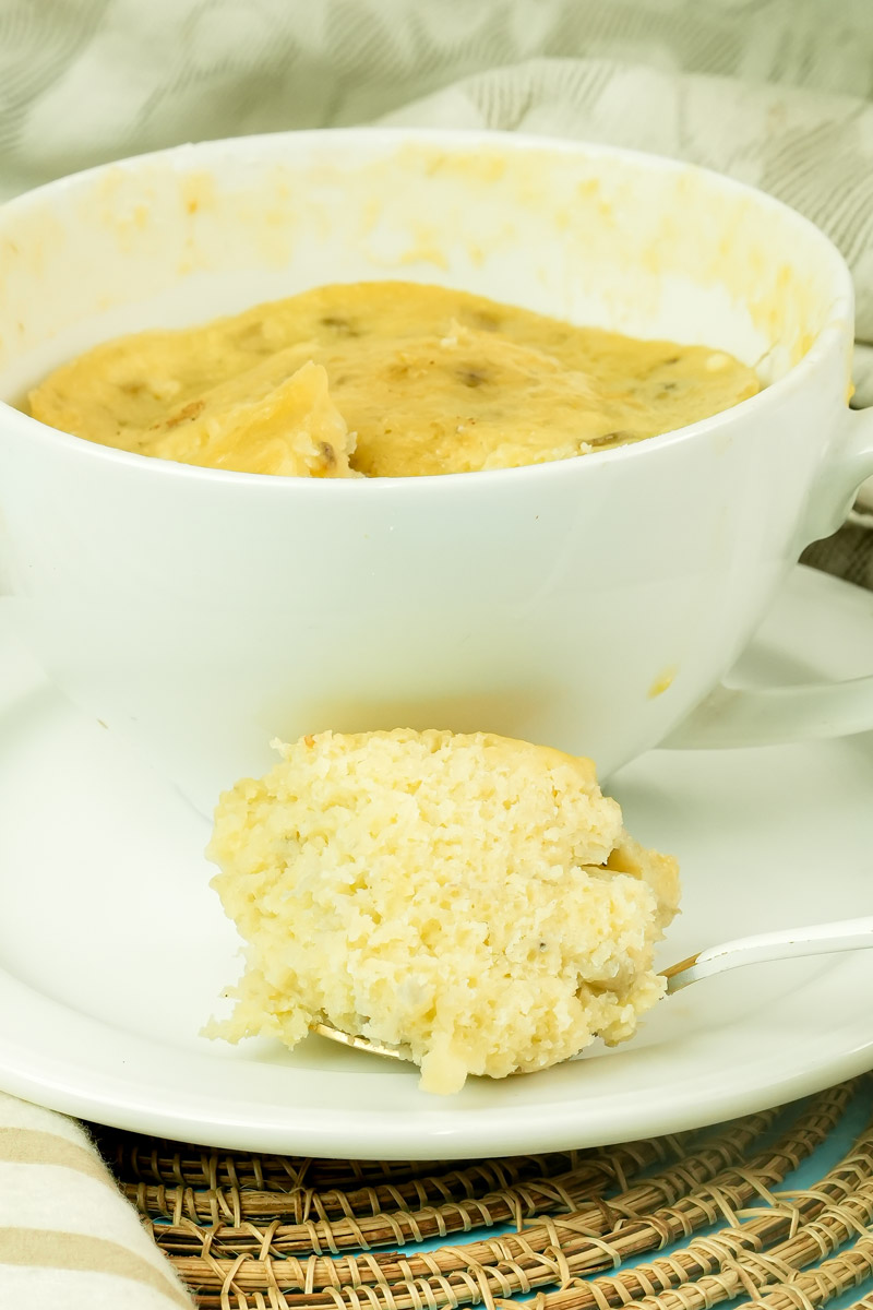 Moist and airy crumb of a homemade banana mug cake