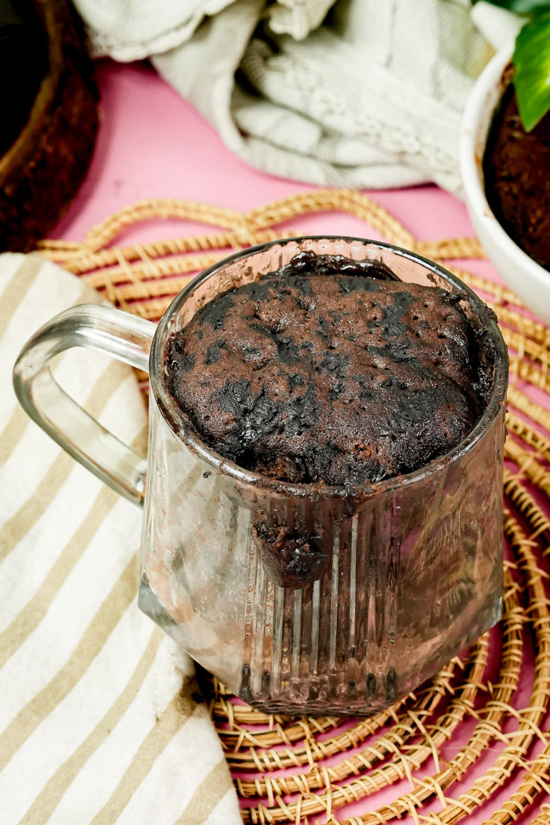 Moist low-carb chocolate mug cake ready to serve