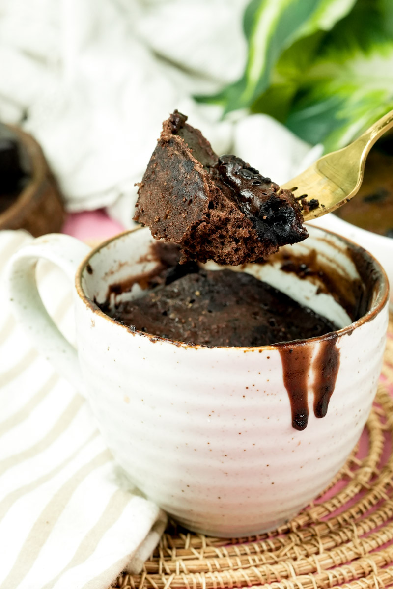 Perfect single-serving Nutella mug cake ready to be eaten