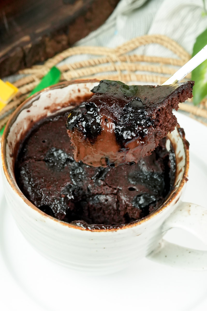 Spoonful of warm chocolate brownie with melted chocolate chips