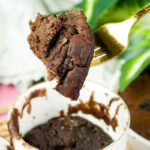 Close-up showing the fluffy sponge texture of the protein mug cake