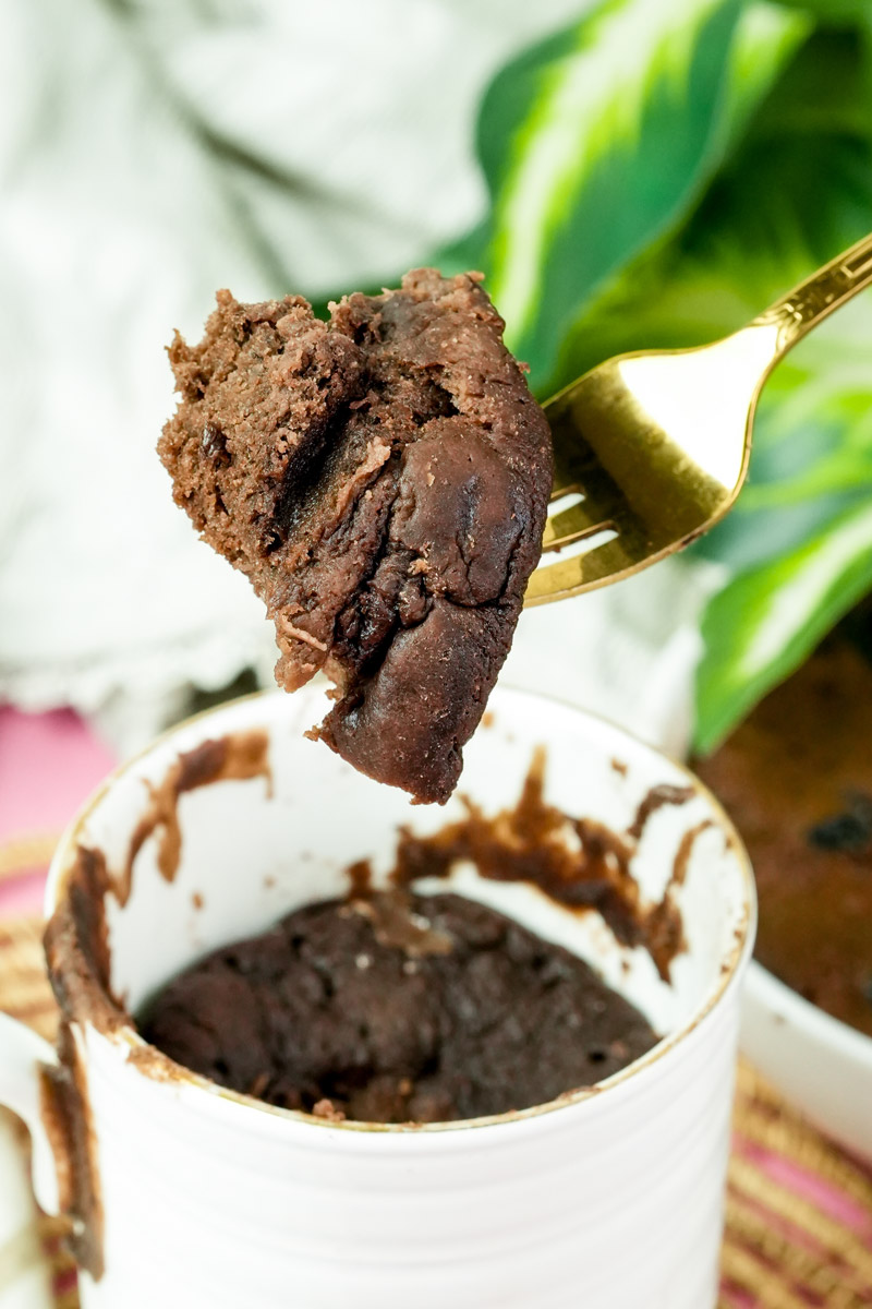 Close-up showing the fluffy sponge texture of the protein mug cake