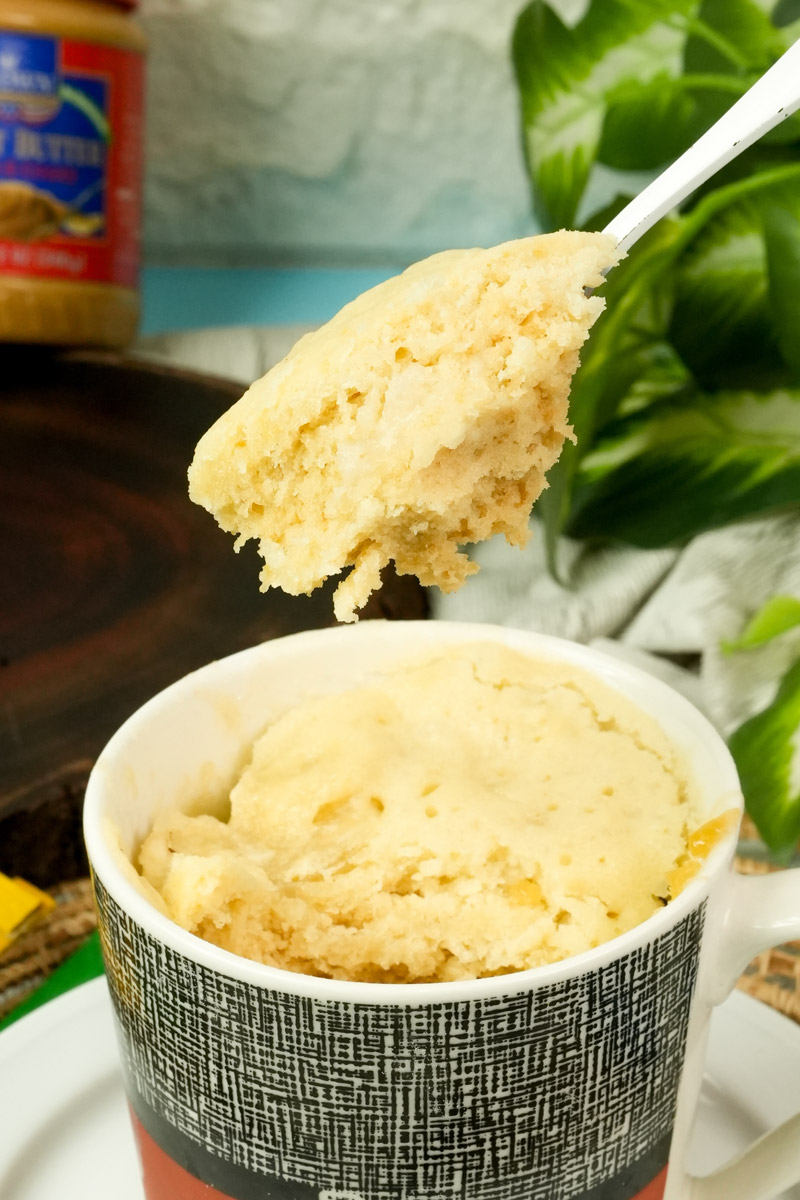 Close-up of the interior crumb of a vanilla mug cake