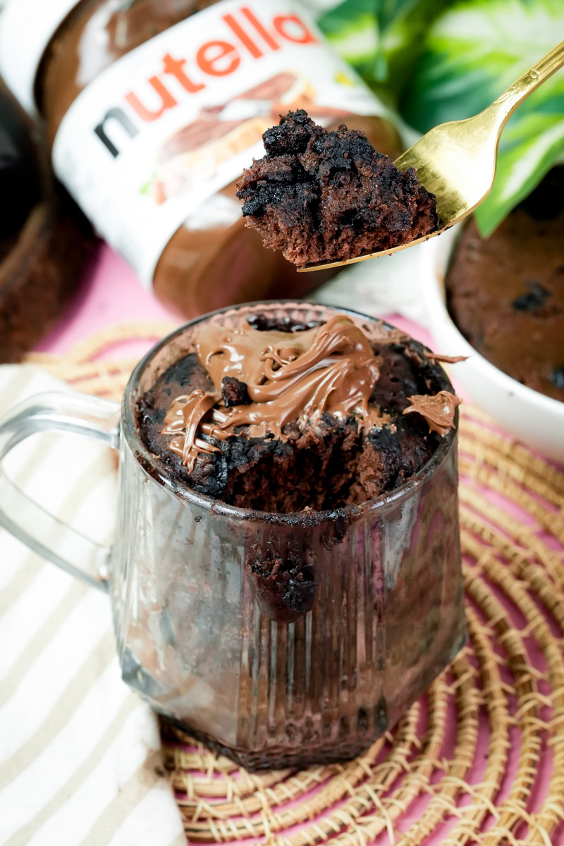 Close-up of keto chocolate cake texture on a spoon