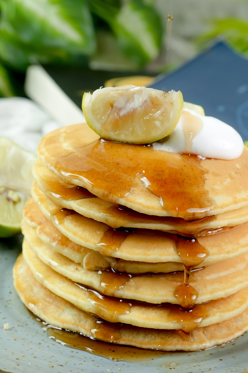 Perfect lemon pancakes drenched in golden maple syrup