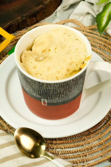 Simple vanilla mug cake recipe ready to eat